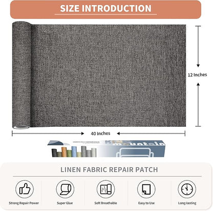 KING MOUNTAIN Coarse Linen Repair Patches, Self-Adhesive, 12x40 Inch, Dark Grey - Image 2
