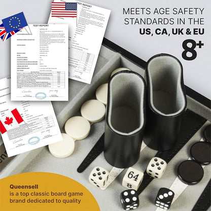 Backgammon Sets for Adults – 15-Inch Black PU Leather Board Game Set – Classic - Image 5