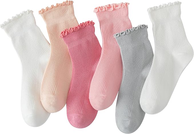 Hstyle 6 Pairs of Ruffle Socks Women, Cute Ruffle Ankle Socks by Hstyle