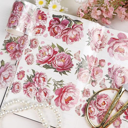 PET Tapes - Pink Flower Scrapbook Supplies, Transparent Floral Tapes - Image 3