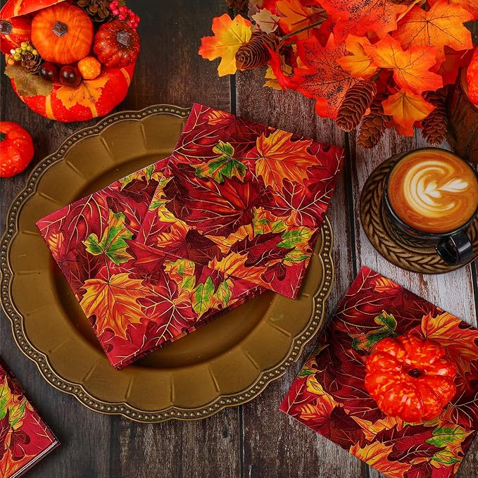 60 Pcs Maple Leaf Cocktail Paper Napkins 6.5 x 6.5 Inches Disposable Paper - Image 4