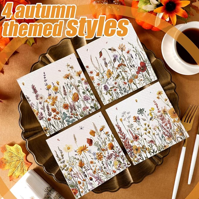 Fulmoon 200 Pieces Fall Floral Cocktail Napkins Disposable Autumn Flower - Image 6