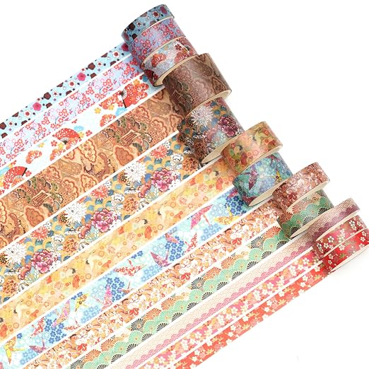 12 Rolls Kyoto Charm Washi Tape Set Japanese Arts Adhesive Tapes Geometric - Image 2