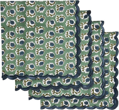Ridhi Basil GreenHand Block Print Napkins 18" x 18" Set of 4 Reusable Cotton by Ridhi