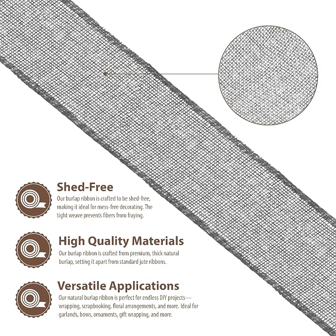 Mandala Crafts Gray Burlap Wired Ribbon 3 Inches Wide Jute Ribbons - Image 3