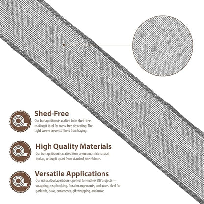 Mandala Crafts Gray Burlap Wired Ribbon 3 Inches Wide Jute Ribbons - Image 3