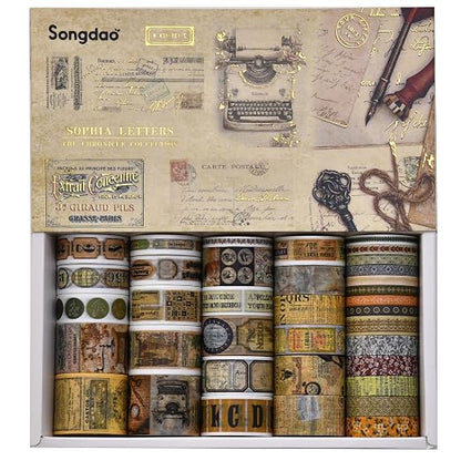 36 Rolls Vintage Washi Tape Pack Retro Arts Adhesive Tapes Wide Chronicle - Image 3