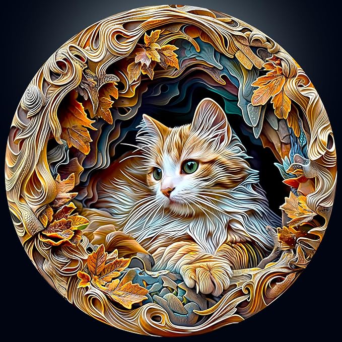 masseruon Puzzles for Adults 1000 Pieces-Cat Puzzle-26.6 * 26.6in Round Jigsaw by MASSERUON