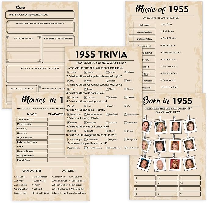 70th Birthday Party Games, Born in 1955 Games Bundle, Birthday Party Supplies by QUPT
