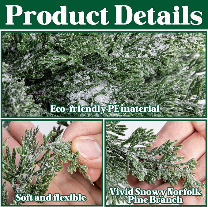 10 Packs 16.5" Artificial Christmas Snow Pine Branches, Snow Flocked Faux - Image 3