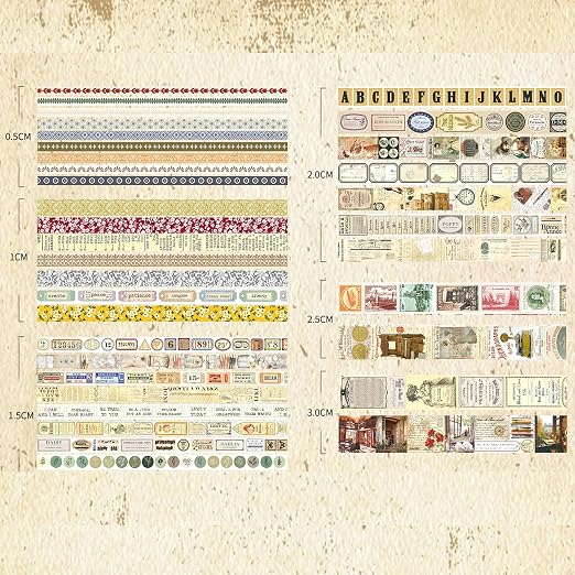 36 Rolls Vintage Washi Tape Pack Retro Arts Adhesive Tapes Wide Chronicle - Image 4