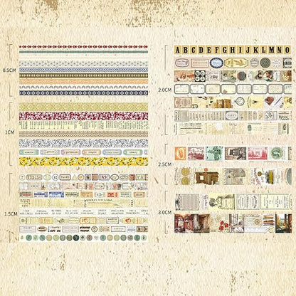 36 Rolls Vintage Washi Tape Pack Retro Arts Adhesive Tapes Wide Chronicle - Image 4