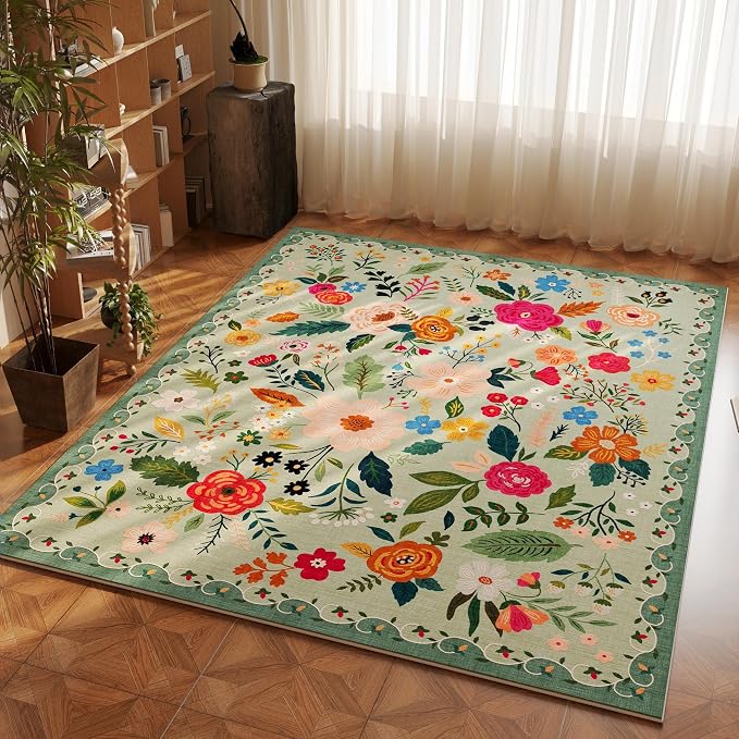 Rugcomf Bedroom Rug 3x5 Rug Washable Area Rug Non Slip Low Pile Boho Floral - Image 5