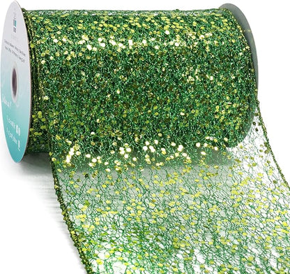CT CRAFT LLC Sparkling Glitter Mesh Wired Ribbon 6" x 10 Yards Green by CTCRAFTLLC