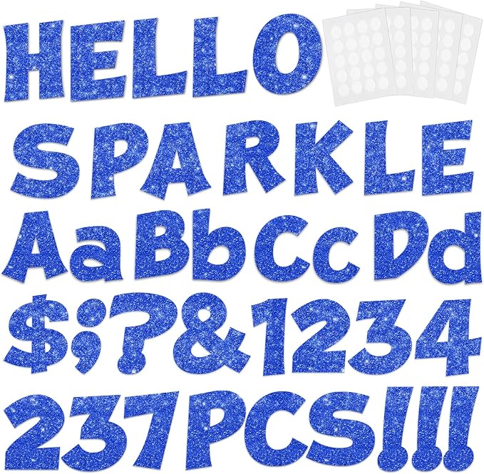237 Pcs Glitter Bulletin Board Letters, Numbers and Punctuation, Poster Board by xiheer