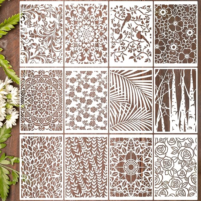 Stencils for Crafts Reusable Texture Stencils Background Stencil Leaf Floral by zosylley