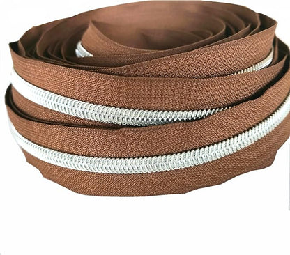 Leekayer #5 Metallic Silver Nylon Coil Zippers by The Yard Bulk 10 Yards Brown - Image 7