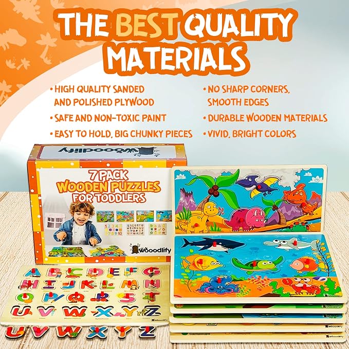 7 Pack Wooden Puzzles for Toddlers 2 3 4 5 Years Old - Image 6