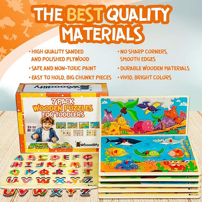 7 Pack Wooden Puzzles for Toddlers 2 3 4 5 Years Old - Image 6