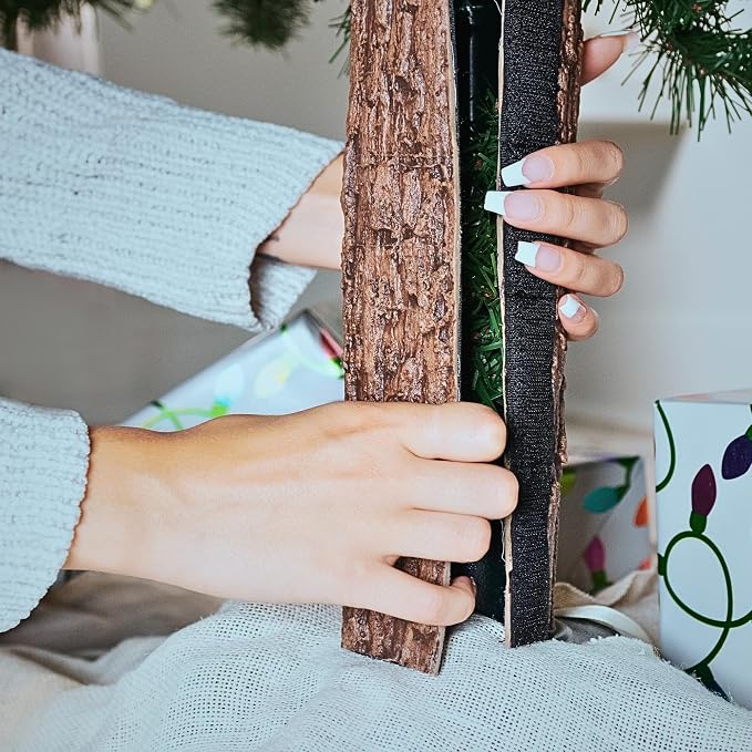 Realistic Faux Brown Bark Xmas Tree Skirt Hides Fake Pole, By Christmas Tree - Image 5