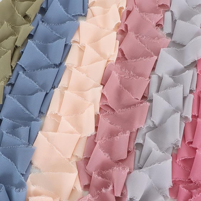 TONIFUL 6 Rolls Morandi Set Chiffon Ribbon 1 1/2 Inch 5 Yards Silk Fabric - Image 3