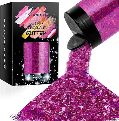 Holographic Chunky Glitter, 5.64oz/160g Craft Glitter Powder Mixed Chunky & by Estanoite