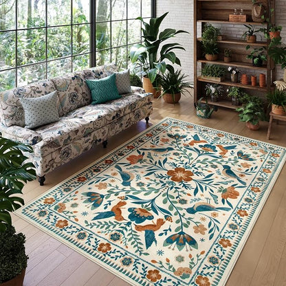 Morebes Floral Washable 5x7 Nursery Rug, Boho Insect Living Room Rug Non Slip - Image 2