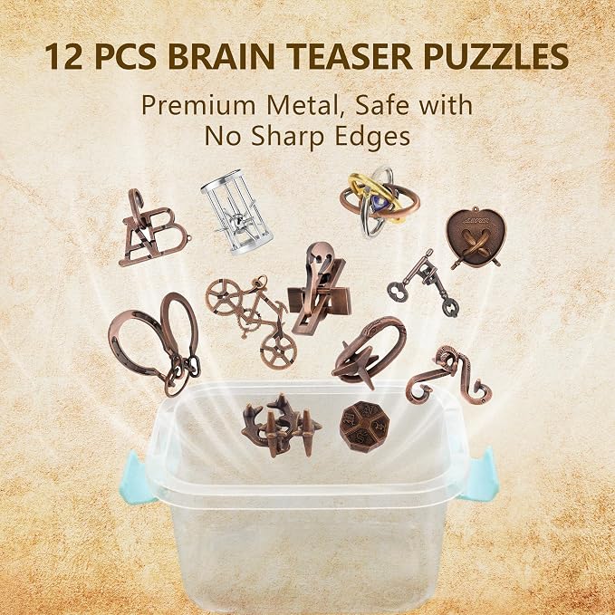 12Pcs Brain Teaser Puzzles for Adults and Teens, 3D Metal Puzzle Set - Image 6