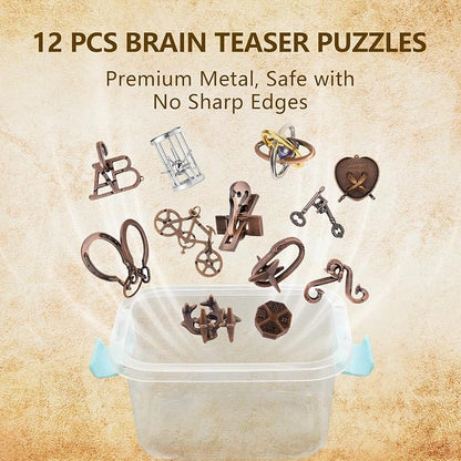 12Pcs Brain Teaser Puzzles for Adults and Teens, 3D Metal Puzzle Set - Image 6