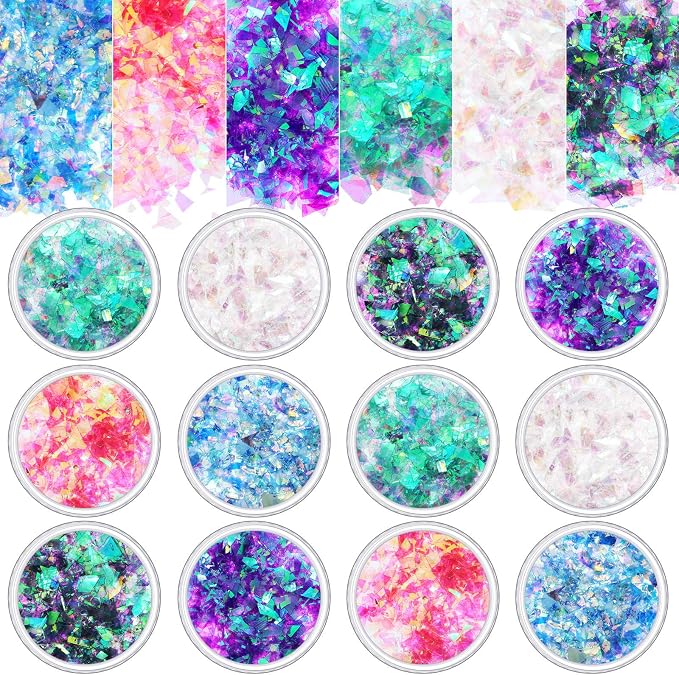 18 Boxes Mermaid Iridescent Chunky Glitter Flakes Chrome Nail Sequins Aurora by Maitys