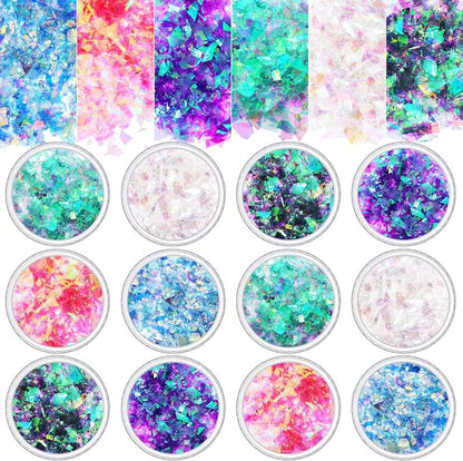 18 Boxes Mermaid Iridescent Chunky Glitter Flakes Chrome Nail Sequins Aurora by Maitys
