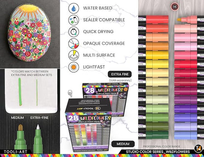 28 Wildflower Colors Acrylic Paint Pens Studio Color Series Markers Set 3mm - Image 5