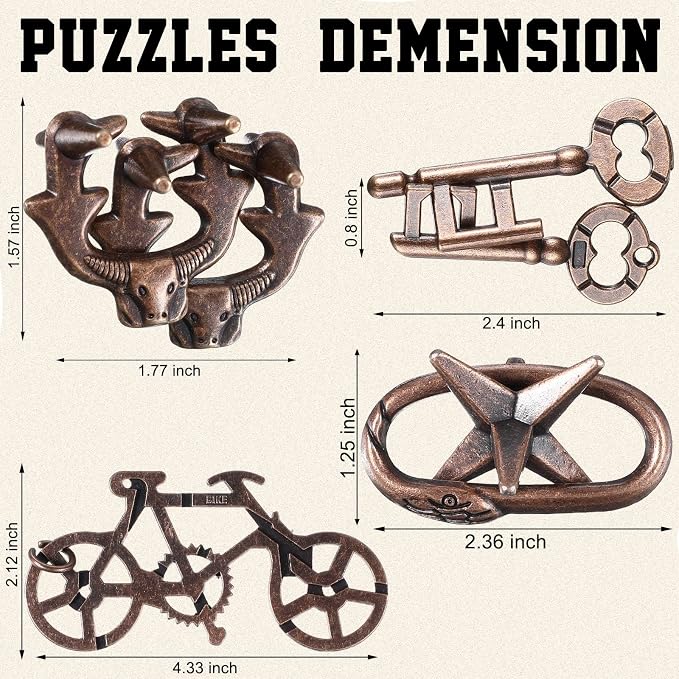 Wettarn 9 Pcs Metal Brain Teaser Puzzles Teaser 3D Steel Puzzle - Image 2