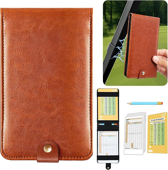 Magnetic Golf Scorecard Holder All-in-One, High-End Leather Golf Yardage Book by Femlotank