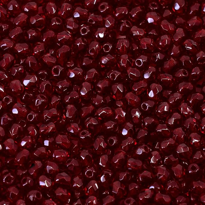 100 pcs Faceted Fire Polished Pressed Czech Glass Beads 3mm, Bohemian Dark Ruby - Image 3