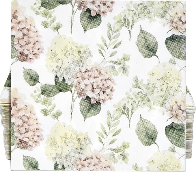 100 Pcs Hydrangea Scatter Floral Cocktail Beverage Napkins Hydrangeas Flowers by GiftBoutique