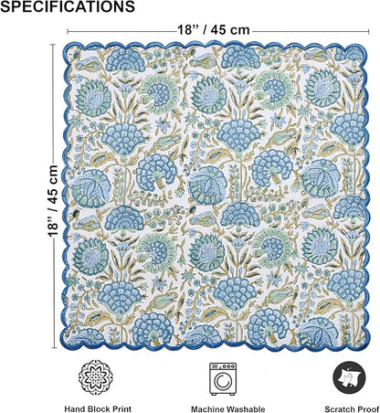 Ridhi Asparagus GreenHand Block Print Napkins 18" x 18" Set of 4 Reusable - Image 7