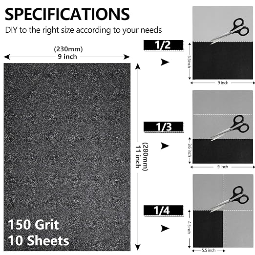150 Grit Sandpaper, 9 x 11 Inch Wet Dry Sand Paper Hand Abrasive Sanding Sheets - Image 2