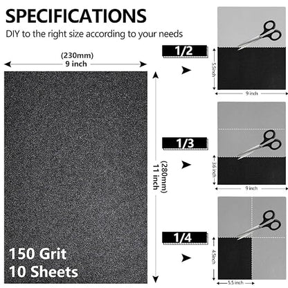 150 Grit Sandpaper, 9 x 11 Inch Wet Dry Sand Paper Hand Abrasive Sanding Sheets - Image 2