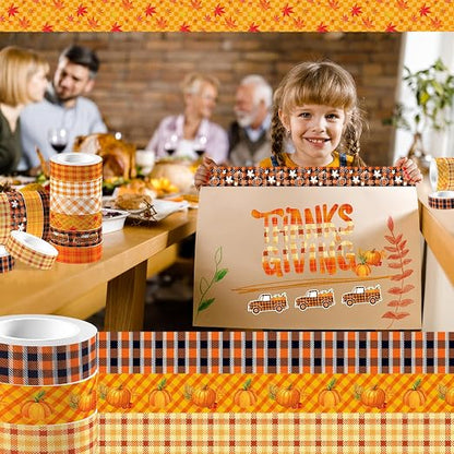 12 Pcs Thanksgiving Washi Tape Fall Maple Leaf Masking Tape Pumpkin Pattern - Image 7