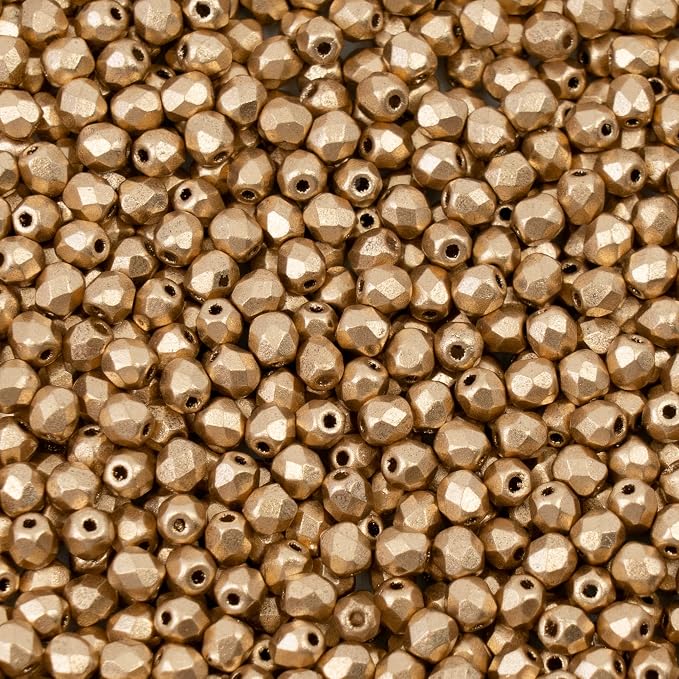 100pcs Faceted Fire Polished Pressed Czech Glass Beads 4mm, Aztec Pale Gold - Image 5