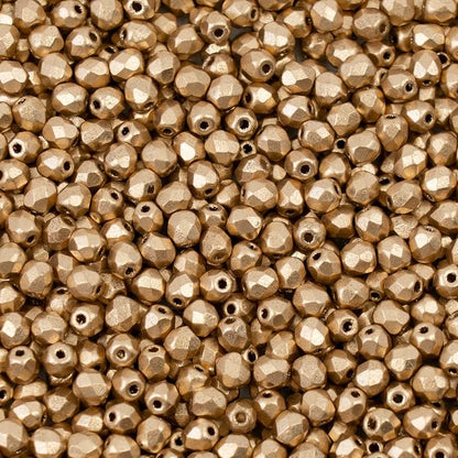 0.88oz Faceted Fire Polished Pressed Czech Glass Beads 3mm, Aztec Pale Gold by CzechBeadsManufacturer