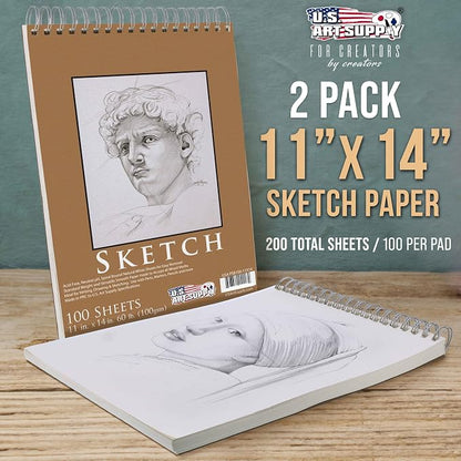 U.S. Art Supply 11"x14" Top Spiral Bound Sketch Book, 2 Pack, 100 Sheets Each - Image 2