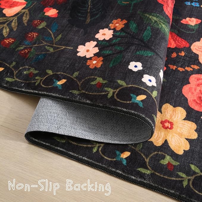 Rugcomf Round Rug 4ft Washable Circle Rug Non Slip Low Pile Boho Floral Small - Image 3