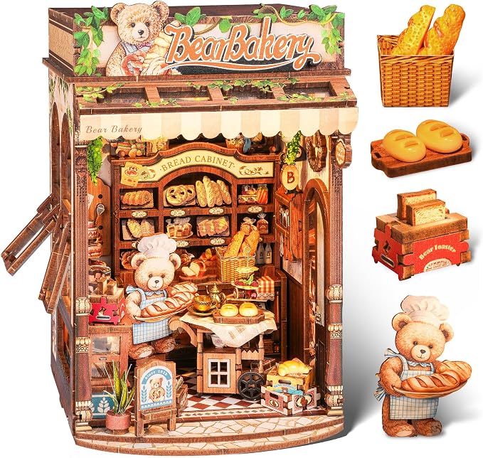 3D Wood Puzzle Bear Bakery LED Dollhouse Book Nook Kit by FUNPOLAHomeDecor3DPuzzles