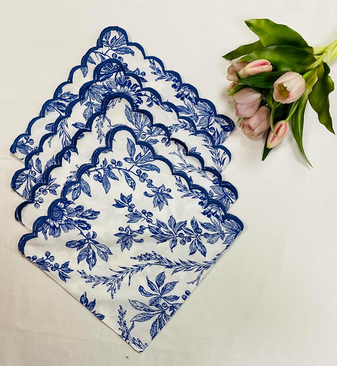 Ridhi Incremental Blue Hand Block Print Napkins 18" x 18" Set of 4 Reusable - Image 2