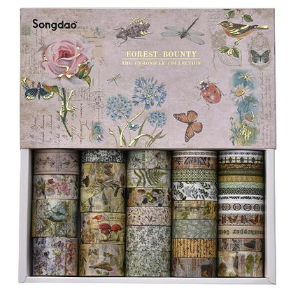 36 Rolls Vintage Washi Tape Pack Retro Arts Adhesive Tapes Wide Chronicle - Image 3