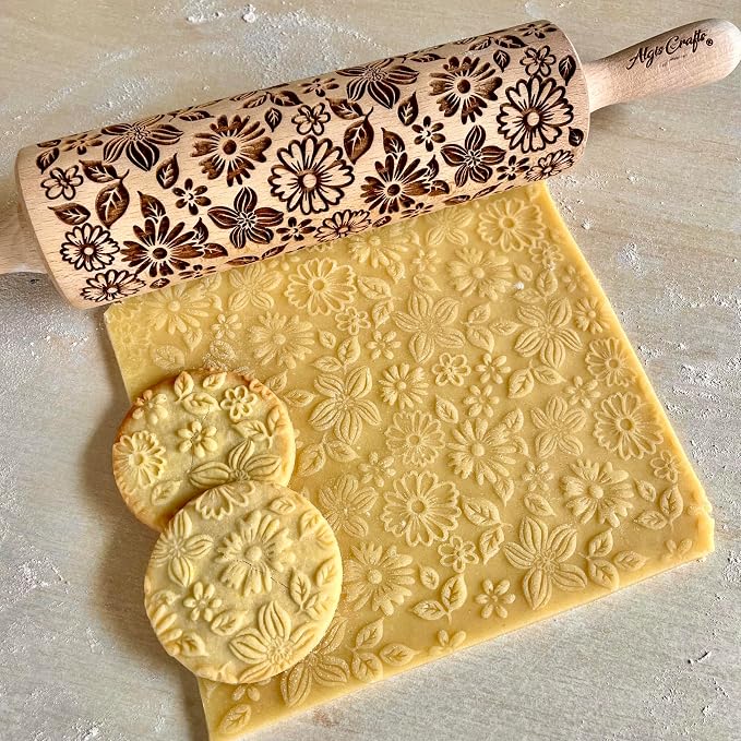 FLOWER MIX Embossing Rolling Pin by ALGISCRAFTS