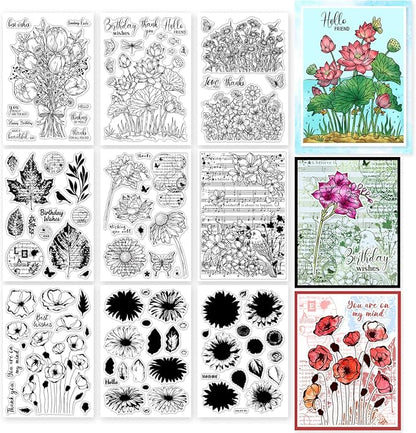 ORIGACH 9 Sheets Plants and Flowers Clear Stamps Silicone Transparent Stamps by ORIGACH