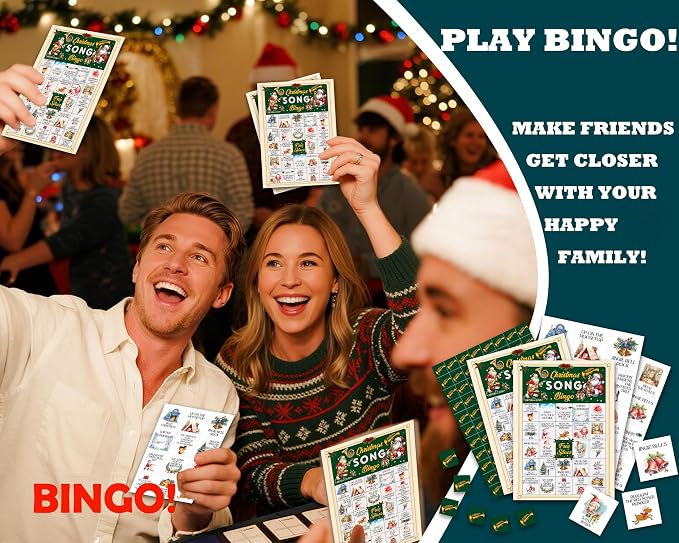 Christmas Bingo Games for 24 Players, Christmas Song Bingo Cards for Adults - Image 5